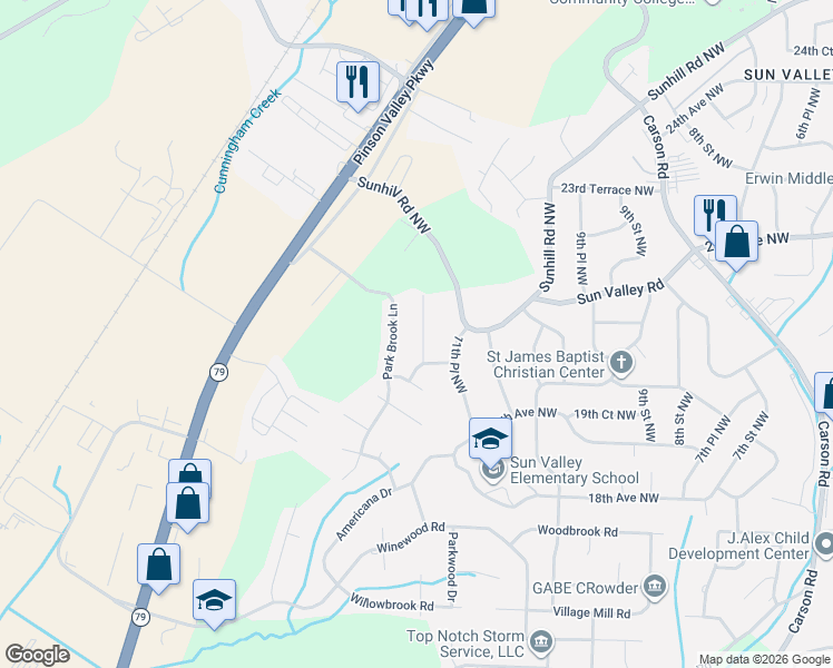 map of restaurants, bars, coffee shops, grocery stores, and more near 2101 Oakwood Drive in Birmingham