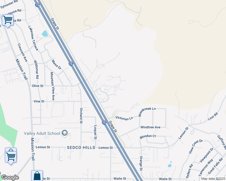 map of restaurants, bars, coffee shops, grocery stores, and more near 33065 Sheri Lane in Wildomar