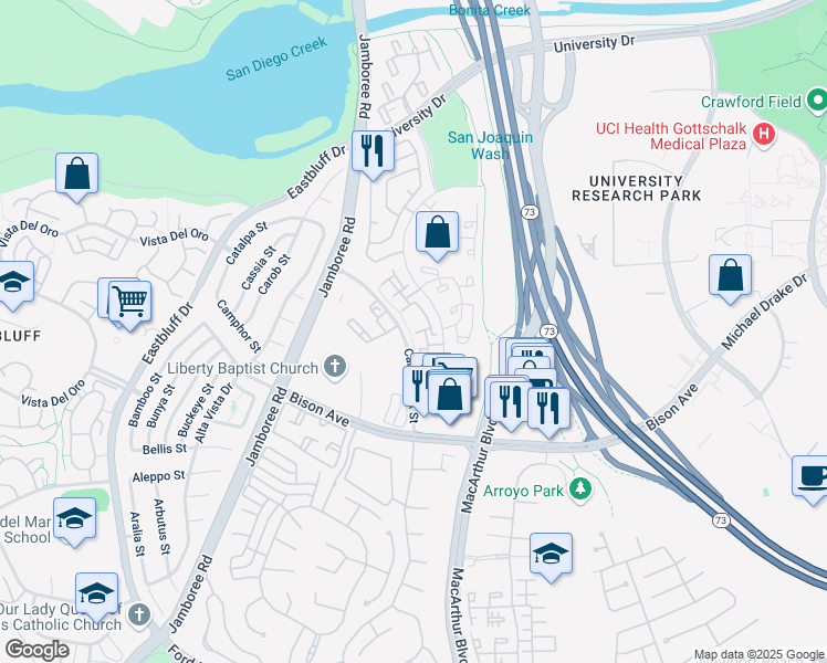 map of restaurants, bars, coffee shops, grocery stores, and more near 51 Corsica Drive in Newport Beach