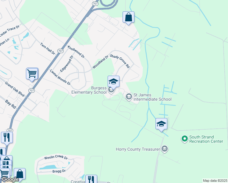 map of restaurants, bars, coffee shops, grocery stores, and more near 9645 Scipio Lane in Myrtle Beach