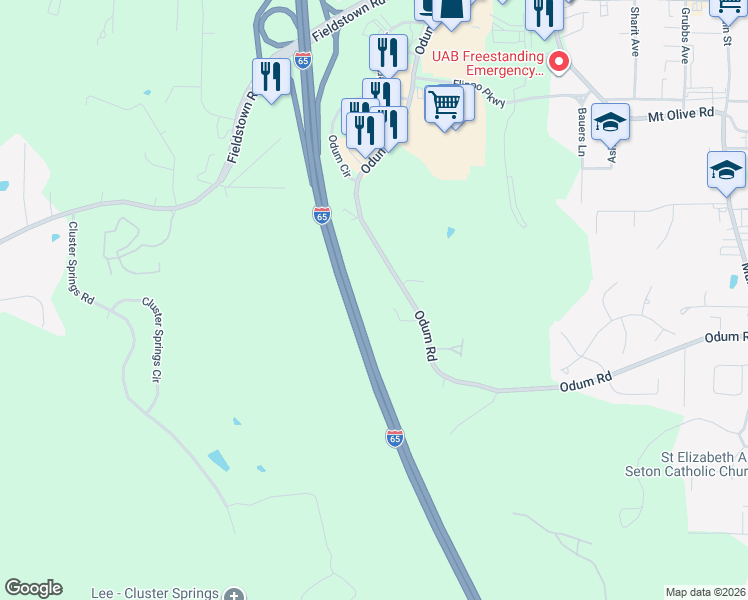 map of restaurants, bars, coffee shops, grocery stores, and more near 641 Odum Road in Gardendale