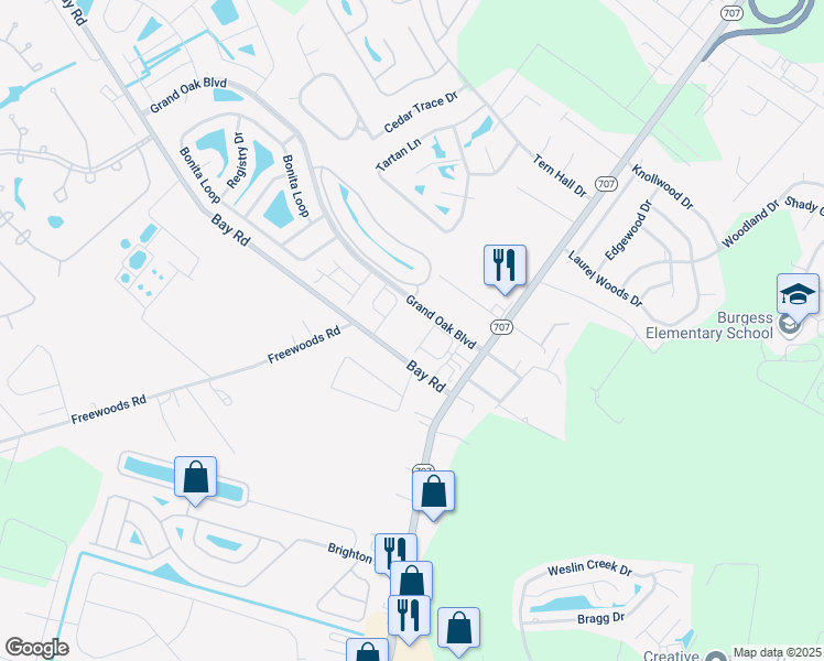 map of restaurants, bars, coffee shops, grocery stores, and more near 8950 South Carolina 707 in Myrtle Beach