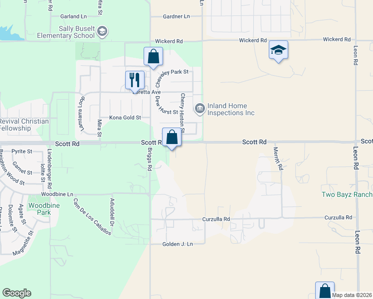 map of restaurants, bars, coffee shops, grocery stores, and more near 30115 Scott Road in Menifee