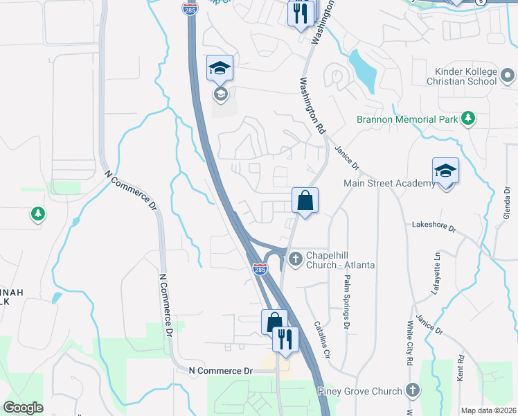 map of restaurants, bars, coffee shops, grocery stores, and more near 4205 High Park Lane in East Point