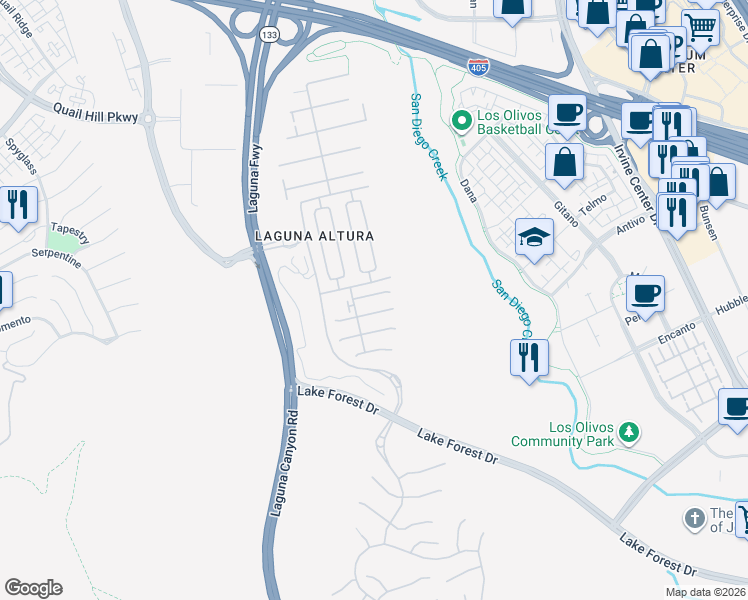map of restaurants, bars, coffee shops, grocery stores, and more near 70 Como in Irvine