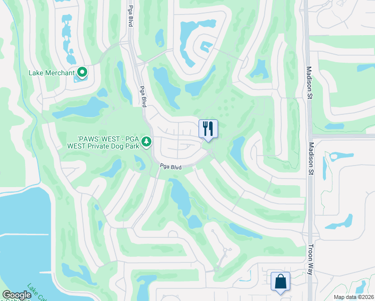 map of restaurants, bars, coffee shops, grocery stores, and more near 80409 Platinum Way in La Quinta