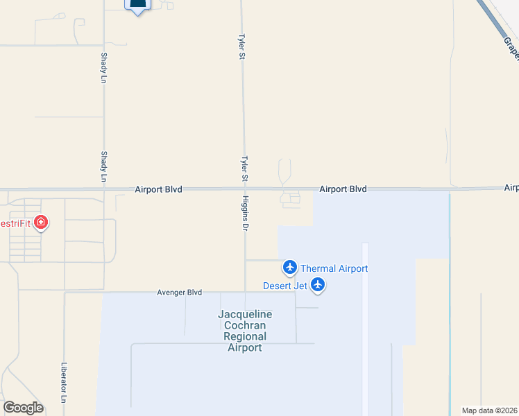 map of restaurants, bars, coffee shops, grocery stores, and more near 86155 Airport Boulevard in Thermal