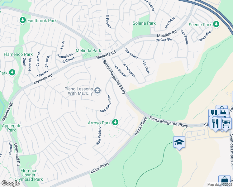 map of restaurants, bars, coffee shops, grocery stores, and more near 22 San Bonifacio in Rancho Santa Margarita