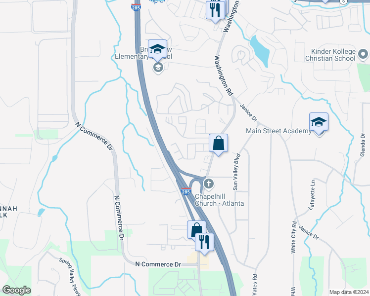 map of restaurants, bars, coffee shops, grocery stores, and more near 4205 High Park Lane in East Point
