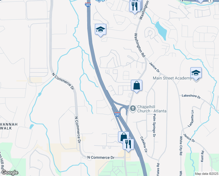map of restaurants, bars, coffee shops, grocery stores, and more near 4112 Stone Trace Drive in East Point