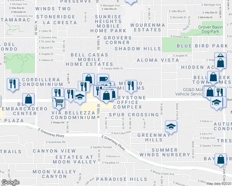 map of restaurants, bars, coffee shops, grocery stores, and more near in Phoenix