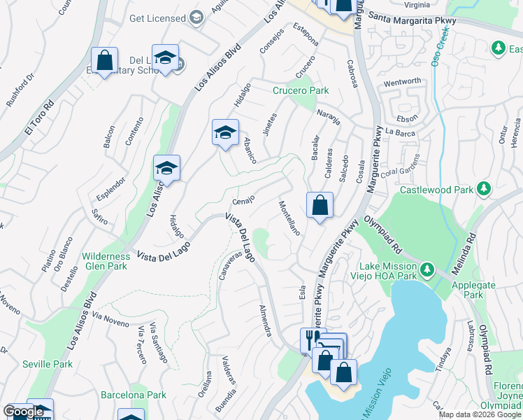 map of restaurants, bars, coffee shops, grocery stores, and more near 27512 Soncillo in Mission Viejo