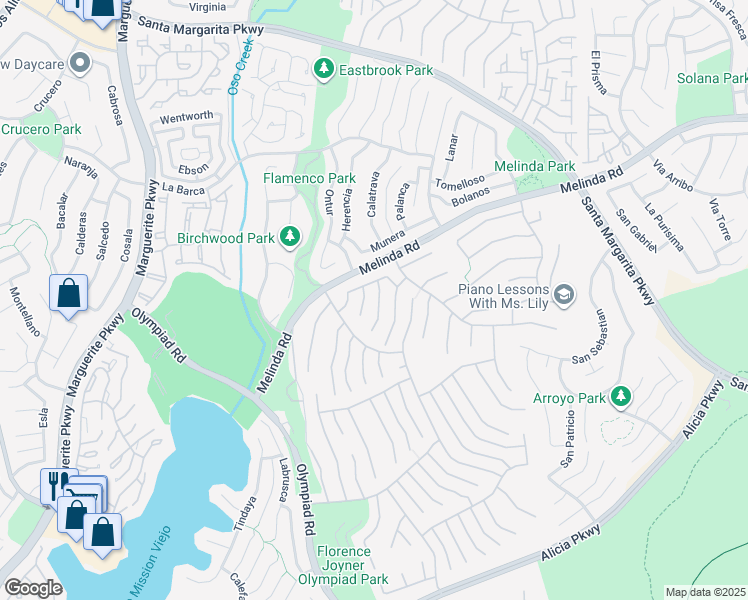 map of restaurants, bars, coffee shops, grocery stores, and more near 22121 Cherrywood in Mission Viejo