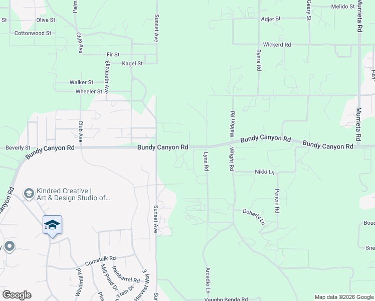 map of restaurants, bars, coffee shops, grocery stores, and more near 25099 Bundy Canyon Road in Menifee