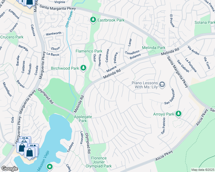 map of restaurants, bars, coffee shops, grocery stores, and more near 22121 Cherrywood in Mission Viejo