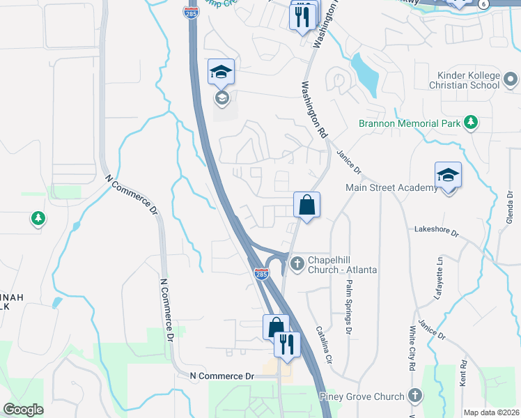 map of restaurants, bars, coffee shops, grocery stores, and more near 4205 High Park Lane in East Point
