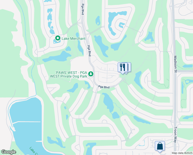 map of restaurants, bars, coffee shops, grocery stores, and more near 56217 Platinum Way in La Quinta