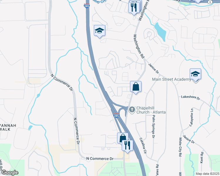 map of restaurants, bars, coffee shops, grocery stores, and more near 3228 Chestnut Drive in East Point