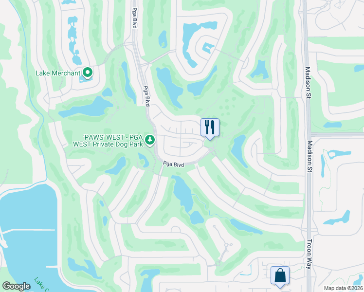 map of restaurants, bars, coffee shops, grocery stores, and more near 56151 Platinum Way in La Quinta