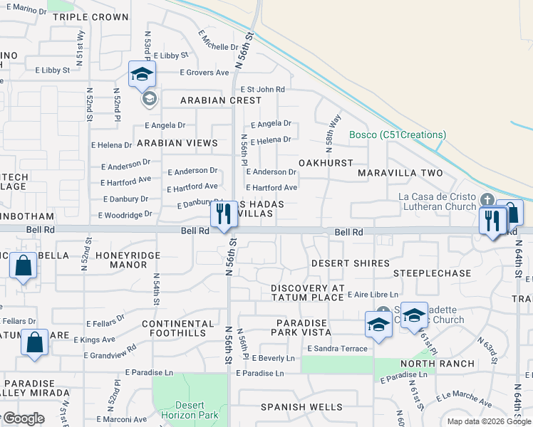 map of restaurants, bars, coffee shops, grocery stores, and more near 5631 East Hartford Avenue in Scottsdale