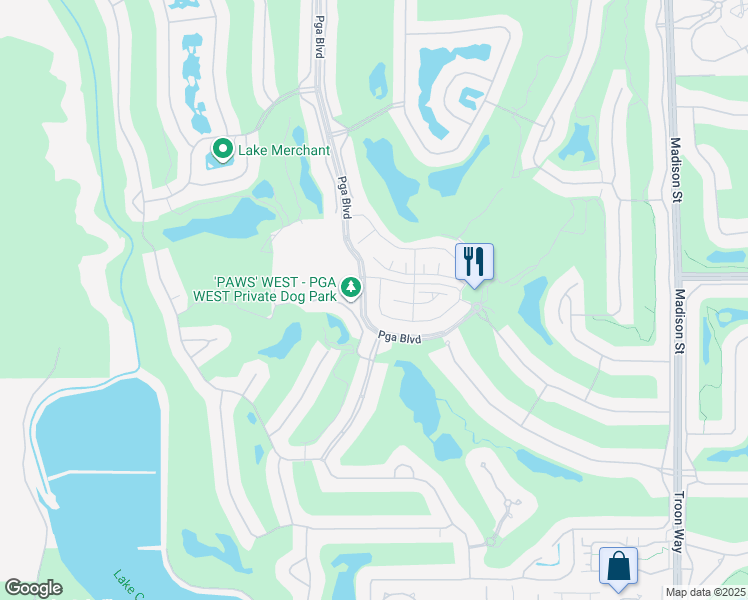 map of restaurants, bars, coffee shops, grocery stores, and more near 56217 Platinum Way in La Quinta