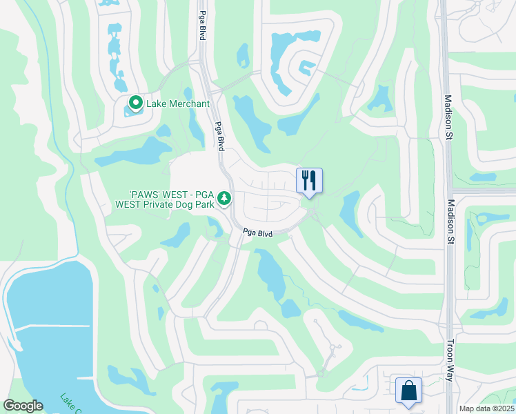 map of restaurants, bars, coffee shops, grocery stores, and more near 80244 Redstone Way in La Quinta