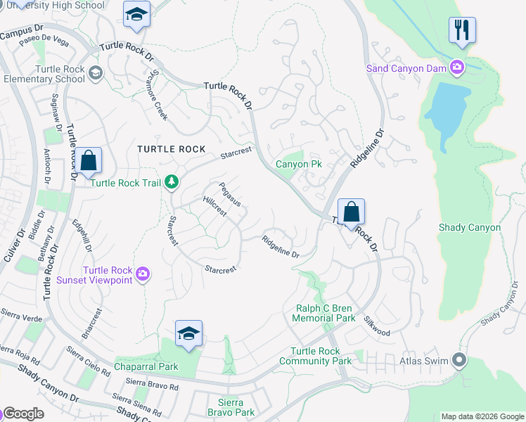 map of restaurants, bars, coffee shops, grocery stores, and more near 17 Sunpeak in Irvine