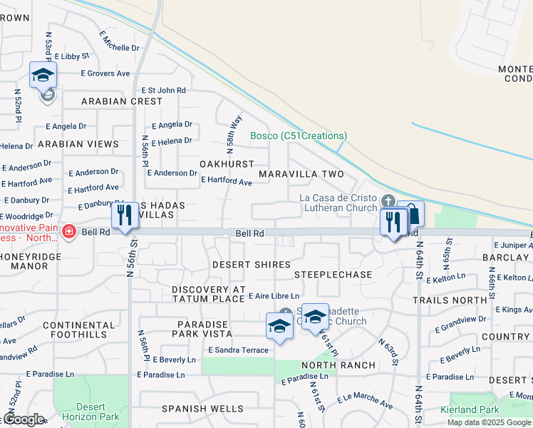 map of restaurants, bars, coffee shops, grocery stores, and more near 5914 East Danbury Road in Scottsdale