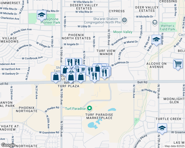 map of restaurants, bars, coffee shops, grocery stores, and more near 17217 North 17th Avenue in Phoenix