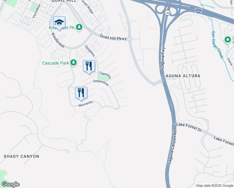 map of restaurants, bars, coffee shops, grocery stores, and more near 107 Ambiance in Irvine