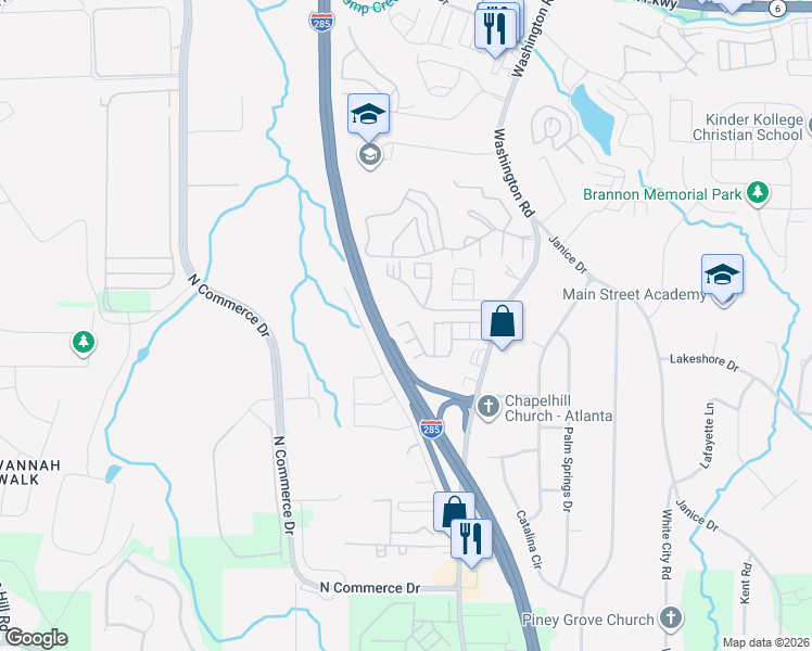 map of restaurants, bars, coffee shops, grocery stores, and more near 4118 Stone Trace Drive in East Point