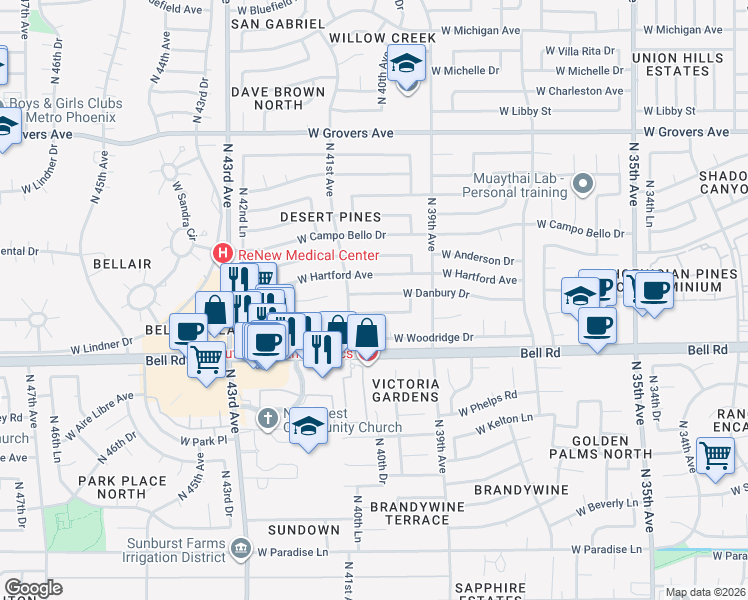 map of restaurants, bars, coffee shops, grocery stores, and more near 4019 West Hartford Avenue in Glendale