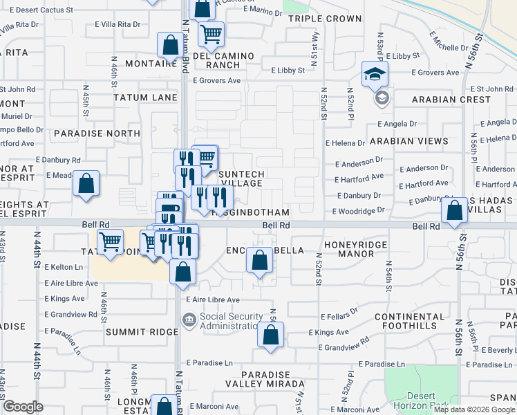 map of restaurants, bars, coffee shops, grocery stores, and more near 4940 East Bell Road in Scottsdale