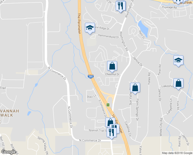 map of restaurants, bars, coffee shops, grocery stores, and more near 4111 Stone Trace Drive in East Point