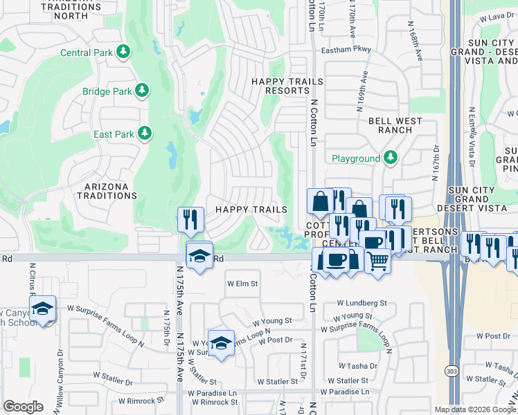 map of restaurants, bars, coffee shops, grocery stores, and more near in Surprise
