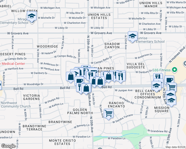 map of restaurants, bars, coffee shops, grocery stores, and more near in Phoenix