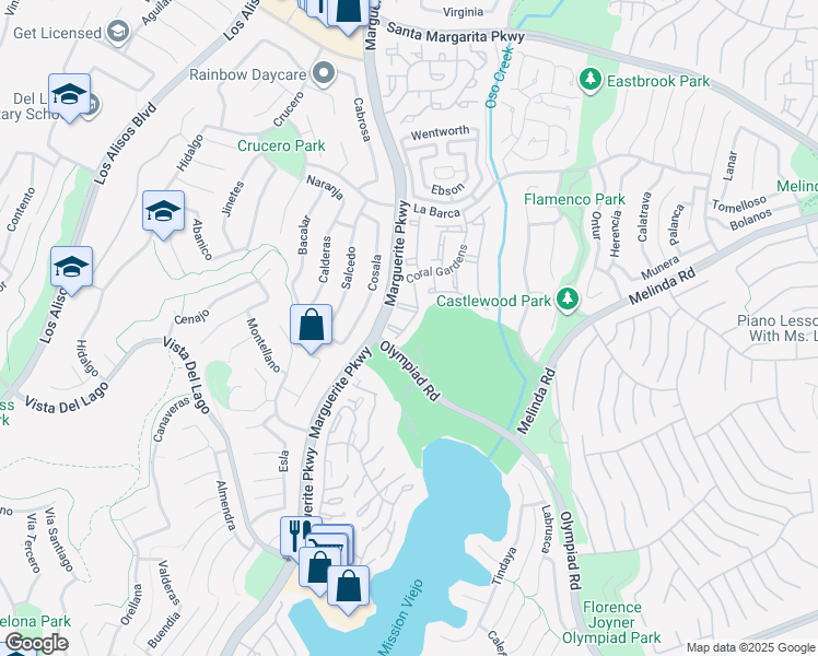 map of restaurants, bars, coffee shops, grocery stores, and more near 27932 Windsor in Mission Viejo