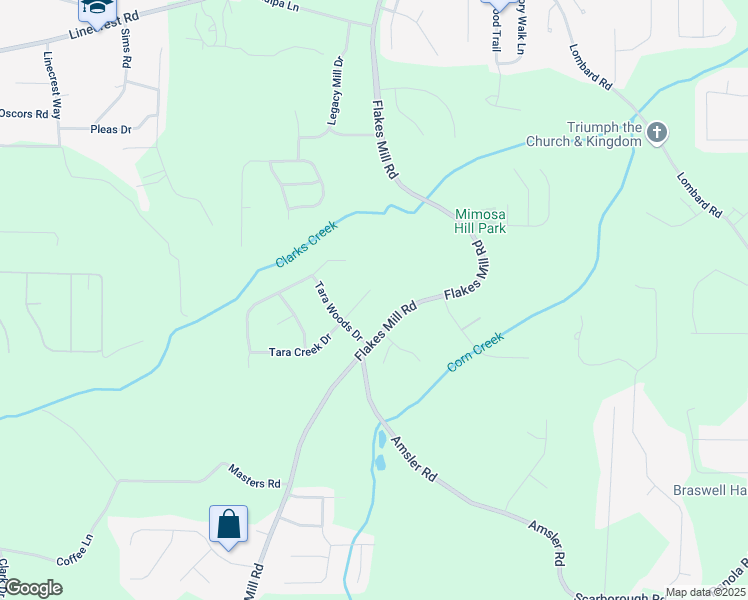 map of restaurants, bars, coffee shops, grocery stores, and more near 5059 Tara Creek Drive in Ellenwood