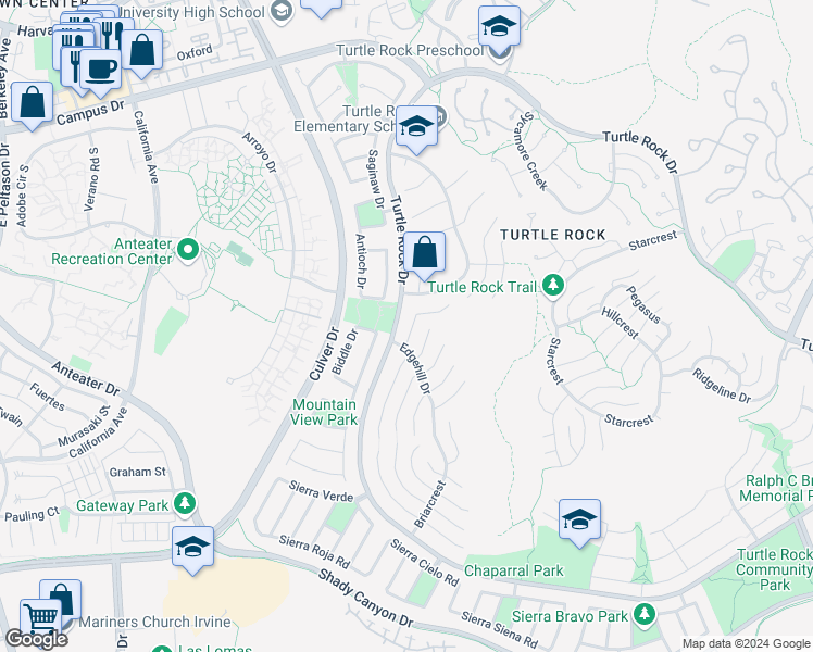 map of restaurants, bars, coffee shops, grocery stores, and more near 19011 Glenmont Terrace in Irvine
