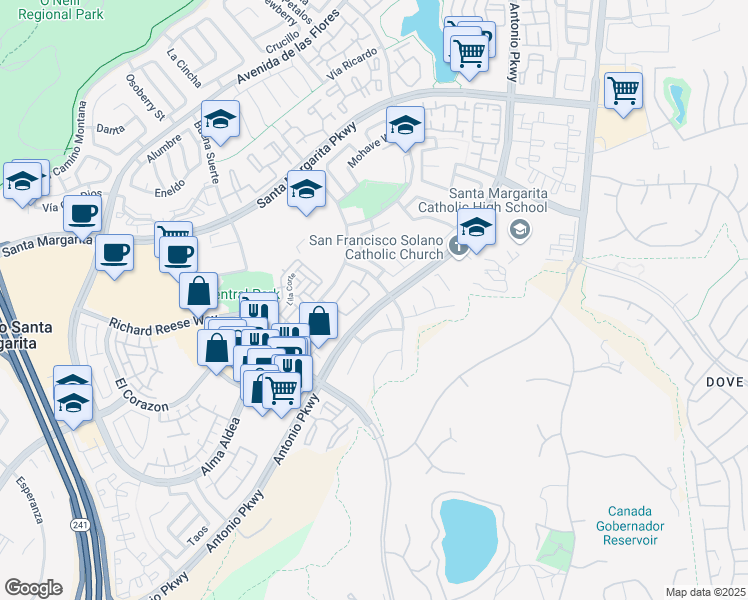 map of restaurants, bars, coffee shops, grocery stores, and more near 10 Via Prado in Rancho Santa Margarita