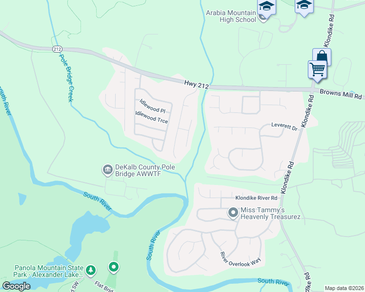 map of restaurants, bars, coffee shops, grocery stores, and more near 4609 Post Ridge Lane in Lithonia