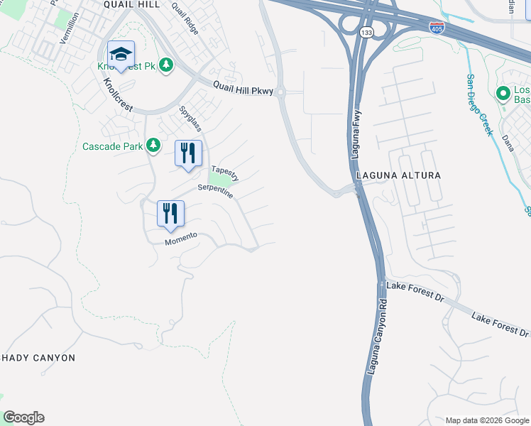 map of restaurants, bars, coffee shops, grocery stores, and more near 107 Ambiance in Irvine