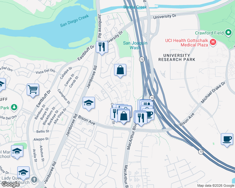 map of restaurants, bars, coffee shops, grocery stores, and more near 1429 Posada in Newport Beach