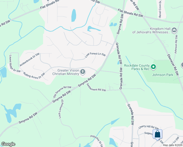 map of restaurants, bars, coffee shops, grocery stores, and more near 1865 Smyrna Road Southwest in Conyers