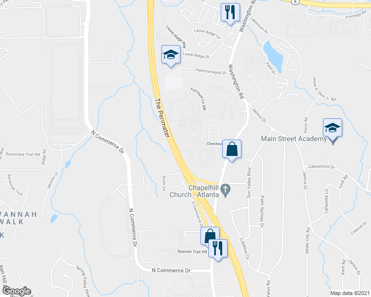 map of restaurants, bars, coffee shops, grocery stores, and more near 4119 Stone Trace Drive in East Point