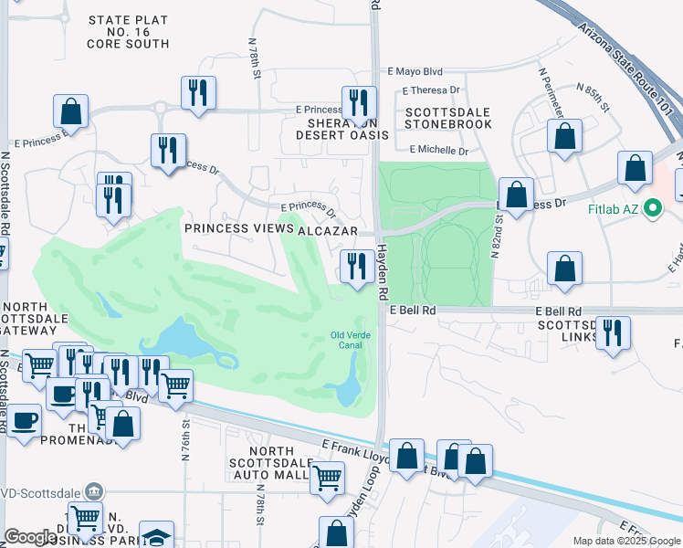 map of restaurants, bars, coffee shops, grocery stores, and more near 17210 North 79th Street in Scottsdale