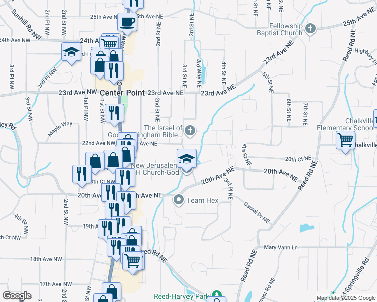 map of restaurants, bars, coffee shops, grocery stores, and more near 2117 3rd Street Northeast in Center Point