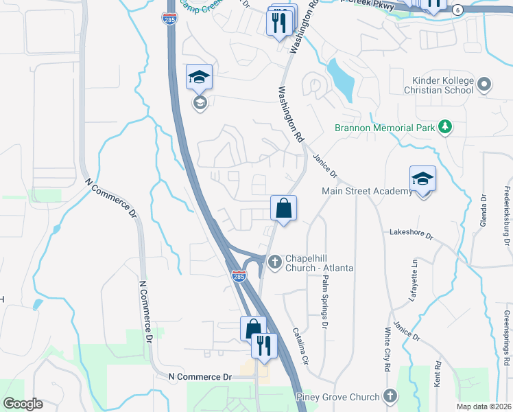 map of restaurants, bars, coffee shops, grocery stores, and more near 4275 High Park Lane in East Point