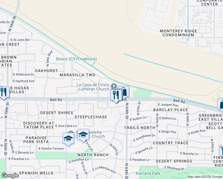 map of restaurants, bars, coffee shops, grocery stores, and more near 6300 E Bell Rd in Scottsdale