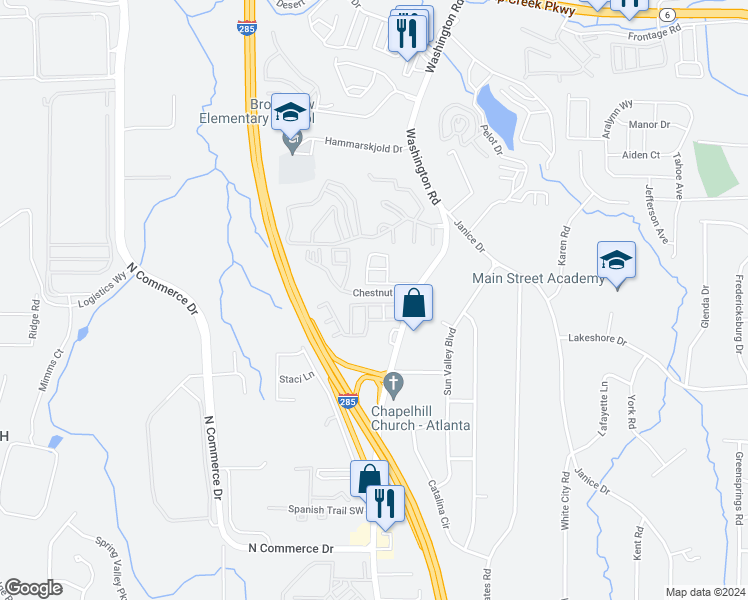 map of restaurants, bars, coffee shops, grocery stores, and more near 4267 High Park Lane in East Point